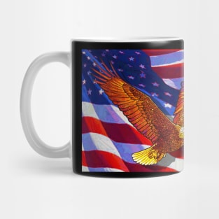 American Eagle and the American  flag flying Mug